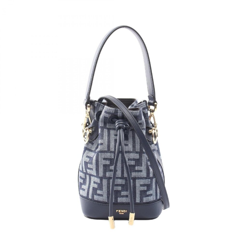 Fendi Montresor FF Jacquard Handbag Canvas Navy Blue
